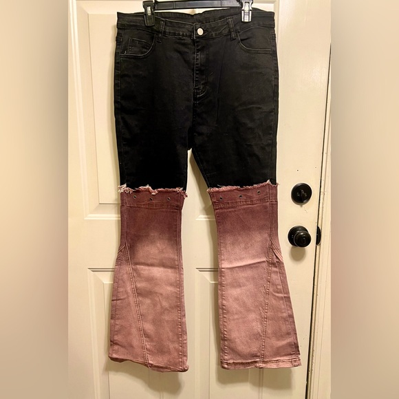 None Denim - Plus size Black wide leg two tone jeans